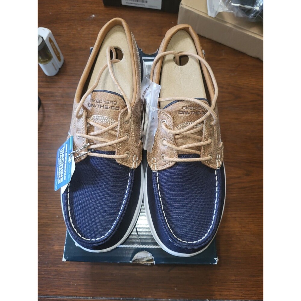 SKECHERS On-The-Go GO Walk Lite-Coral Washable Boat Shoe Navy/Brown 8.5 - Picture 2 of 4
